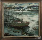 winter river scene by George Schwacha Jr., oil on canvas, offered May 2017