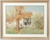 farmhouse with a young woman by Edwin Lamasure Jr, watercolor, offered May 2017