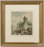 town scene by Jan Michiel Ruyten, watercolor, offered May 2017