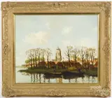 landscape with a town by Cornelius Groeneveld, oil on board, offered May 2017