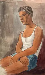 Pietro by Jeffrey Smart, 1958, watercolor and ink on paper, sold Jul 2022