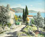 Untitled (Coastal Villa) by Lucien Potronat, oil on canvas, sold Aug 2022