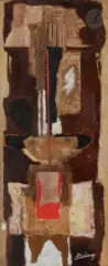 Composition by Raymond Preaux, Huile et collage, sold Feb 2023