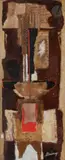 Composition by Raymond Preaux, Huile et collage, sold Feb 2023
