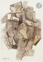 Composition D2117 by Maurice Estève, 1980, Fusain, pastel jaune et estompe, sold Feb 2023