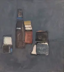 Nature morte à la bouteille by Sergio de Castro, 1961, Gouache sur papier contrecollé sur toile, sold Feb 2023