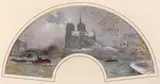 Paris, la Seine au chevet de Notre-Dame sous la neige by Siebe Johannes ten Cate, 1901, Pastel en forme d'éventail, sold Dec 2011