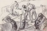 Les travaux de Paris: neuf ouvriers au labeur by Maximilien Luce, Lavis d'encre sur traits de crayon, sold Dec 2011