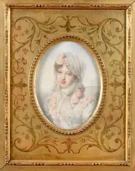 Portrait de femme avec une guirlande de roses by Jean-Baptiste Isabey, 1829, Aquarelle, sold Nov 2011