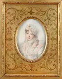 Portrait de femme avec une guirlande de roses by Jean-Baptiste Isabey, 1829, Aquarelle, sold Nov 2011