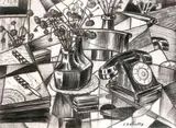 Nature morte au téléphone by Left Schultz, Crayon gras, sold Apr 2009
