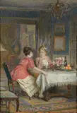 Conversation by Eugène Deully, Pastel signé en bas à gauche, sold May 2015
