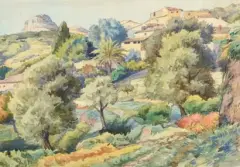 Vue de Cagnes-sur-Mer by Okada Saburosuke, Aquarelle signée en bas à droite, sold May 2015