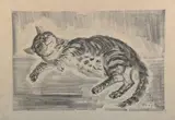 Chat couché by Tsuguharu Foujita, Lithographie en noir et blanc, sold Dec 2014