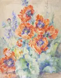 Nature morte aux pêches et fleurs by Pierre Combet-Descombes, Pastel encadré A vue :, sold Sep 2022