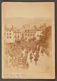 L'entrée du général Boulanger à Clermont-Ferrand en 1887 by Alfred Gendraud, Tirage albuminé contre collé sur carton portant le cachet à sec du photographe et légendé, sold Sep 2022