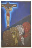 Golgotha by André Sornay, vers 1980, Pastel sur papier marron, sold Sep 2022