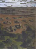 Paysage aux meules by Eugène Brouillard, Pastel et gouache sur carton double face, sold Sep 2022