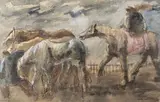 Palefrenier et chevaux by Berthe Martinie, Aquarelle, sold Sep 2022