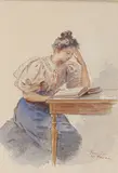 La lecture by Marie Fournier del Florido, Aquarelle, sold Sep 2022