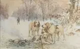 Griffons vendéens auprès du feu by Charles Olivier de Penne, Aquarelle et gouache sur papier signée en bas à droite et encadrée, sold Sep 2020