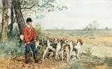 Le relais de chiens Français tricolores by Charles Olivier de Penne, Aquarelle sur papier signée en bas à droite et encadrée, sold Sep 2020