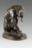 Chien blessé by Emmanuel Frémiet, Bronze à patine brune nuancée signé en creux sur la terrasse, sold Sep 2020