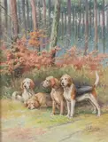 Quatre Griffons by Joseph Oberthur, Aquarelle sur papier signée en bas à droite et encadrée, sold Sep 2020
