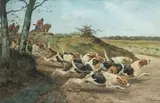 Scène de vénerie. Le bien-aller by Charles-Fernand de Condamy, Aquarelle et gouache sur papier signée en bas à droite et encadrée, sold Sep 2020