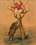 Veneur perché et sanglier by Charles-Fernand de Condamy, Aquarelle sur papier signée en bas à droite et encadrée, sold Sep 2020