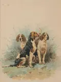 Trois chiens de relais by Charles-Fernand de Condamy, Aquarelle sur papier signée en bas à droite et encadrée, sold Sep 2020