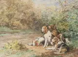 Le relais de chien by Charles Olivier de Penne, Aquarelle sur papier signée en bas à gauche et encadrée, sold Sep 2020