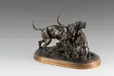 Les deux chiens sur la trace by Jules Gélibert, Bronze à patine brune nuancée signé en creux sur la terrasse, sold Sep 2020