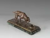 Chien à la gamelle by Prosper Lecourtier, Bronze à patine brune signé en creux sur la terrasse, sold Sep 2020