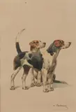 Deux chiens courant by Charles-Fernand de Condamy, Aquarelle sur papier signée en bas à droite et encadrée, sold Sep 2020