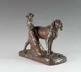 Chien de meute à l’attache by Auguste-Nicolas Cain, Bronze à patine brune, sold Sep 2020