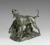 Deux chiens de vénerie by Georges Gardet, Bronze à patine verte nuancée signé en creux sur la terrasse, sold Sep 2020