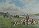 Après la chasse, préparation à la Curée by Charles Olivier de Penne, Aquarelle sur papier signée en bas à gauche et encadrée, sold Sep 2020