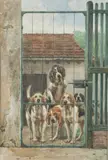 Les chiens à la by Jules Gélibert, 1878, Aquarelle sur papier signée et datée, sold Sep 2020