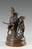 Chiens au relais by Prosper Lecourtier, Bronze à patine brune nuancée signé en creux sur la terrasse, sold Sep 2020
