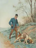 Le valet de chien by Charles-Fernand de Condamy, Aquarelle sur papier signée en bas à droite et encadrée, sold Sep 2020