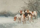 Relais de Français tricolores sous la neige by René Valette, Aquarelle sur papier signée en bas à droite et encadrée, sold Sep 2020