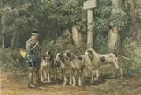 Piqueux et Grands Gascons Saintongeois by Charles Olivier de Penne, Aquarelle gouachée sur papier signée en bas à droite et encadrée, sold Sep 2020