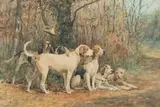 Relais de chiens by Charles Olivier de Penne, Aquarelle gouachée sur papier signée en bas à gauche et encadrée, sold Sep 2020