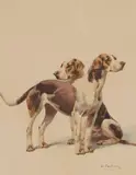 Deux chiens by Charles-Fernand de Condamy, Aquarelle sur papier signée en bas à droite et encadrée, sold Sep 2020
