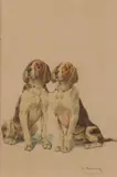 Couple de chiens assis by Charles-Fernand de Condamy, Aquarelle sur papier signée en bas à droite et encadrée, sold Sep 2020