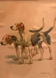 Les deux chiens courant by Charles-Fernand de Condamy, Aquarelle sur papier signée en bas à droite et encadrée, sold Sep 2020