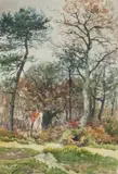 Veneur et meute en sous-bois by Georges Louis Charles Busson, 1918, Aquarelle sur papier signée et datée, sold Sep 2020