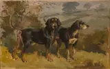 Deux Blacks and Tan by Karl Reille, Aquarelle sur papier signée en bas à droite et encadrée, sold Sep 2020
