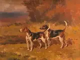 Strimer et Spinner. Chien du Belvoiz Hunt. Importés en 1923 par le Baron de Chamchevrier by Karl Reille, Aquarelle gouachée signée en bas à droite et encadrée, sold Sep 2020